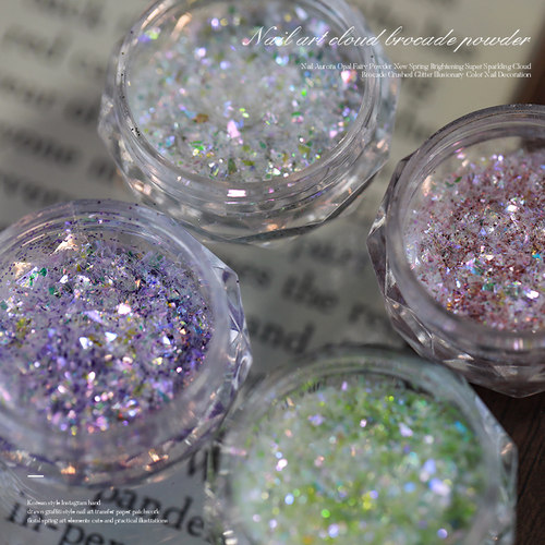 ins美甲极光欧泊粉粗片超薄网红幻彩细闪偏光云锦闪粉指甲装饰品