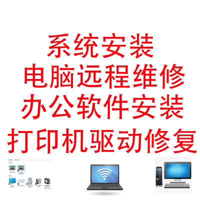 电脑远程维修扩容磁盘分区系统安装软件卸载打印机驱动修复蓝屏
