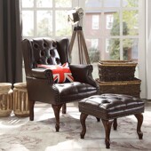 美式 复古拉扣头层牛皮单人沙发椅休闲老虎椅阳台咖啡厅皮艺高背椅