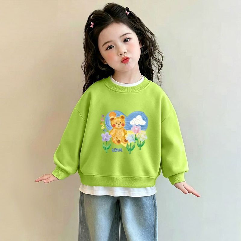 女童春秋纯棉假两件卡通卫衣