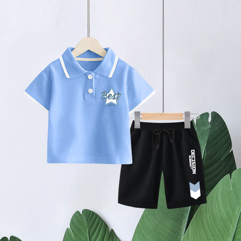 男童运动Polo衫套装夏季薄款翻领上衣休闲T恤韩版潮流宝宝两件套
