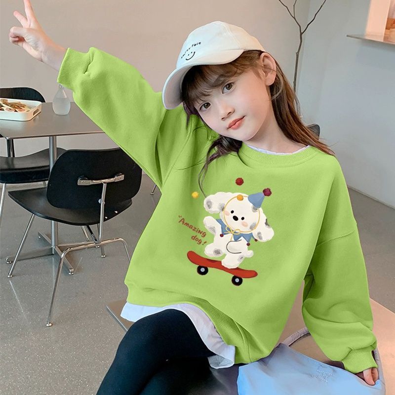 女童韩版卡通假两件春秋卫衣