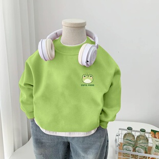 上衣中小童秋装 儿童时髦宽松长袖 假两件卫衣2025新款 男童春秋韩版