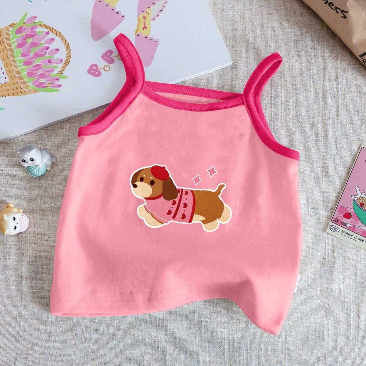 A类女童吊带背心纯棉白色内穿纯色夏季儿童无袖薄款内搭撞色吊带