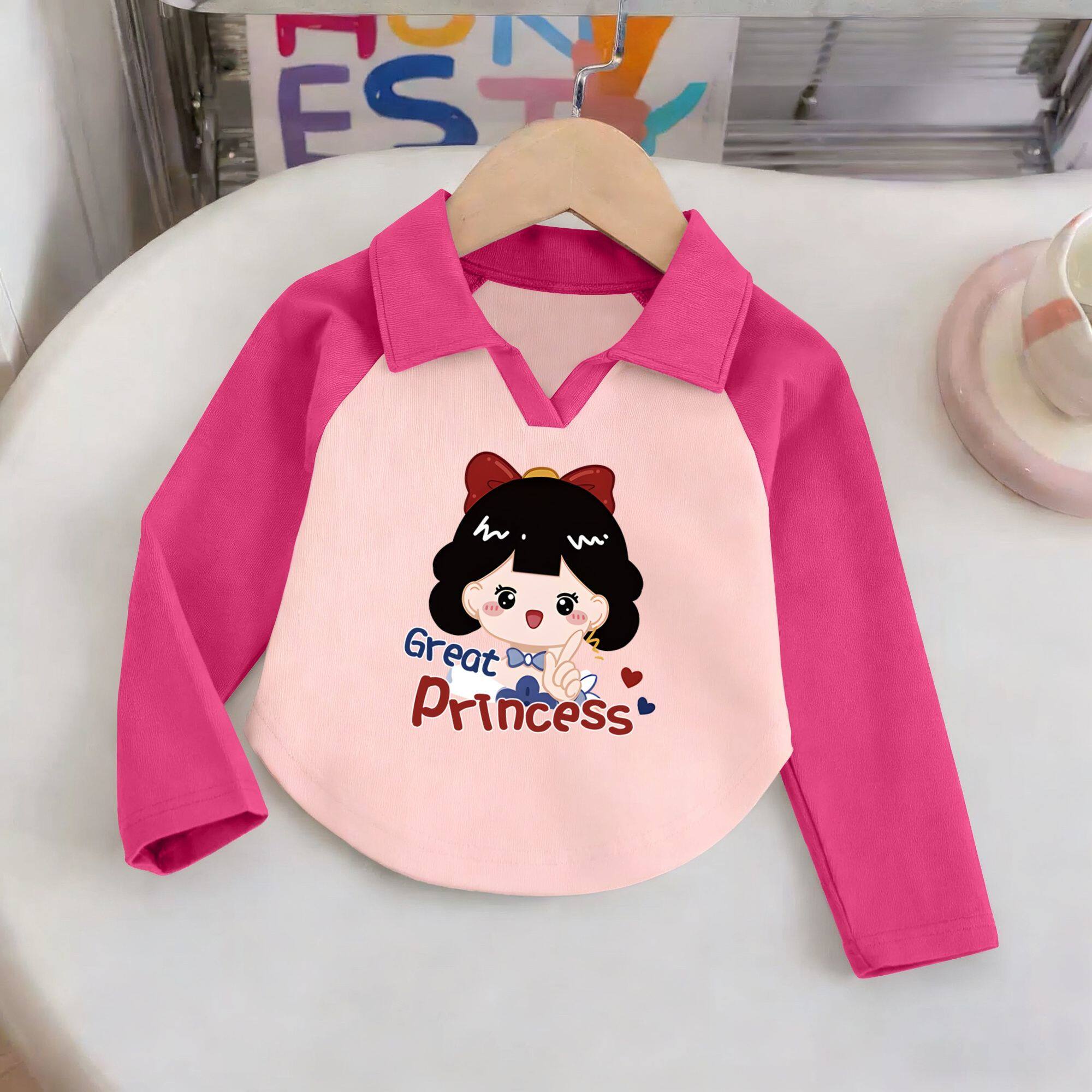 女童长袖T恤纯棉卡通上衣拼接袖女宝宝春秋polo衫2026洋气童装秋