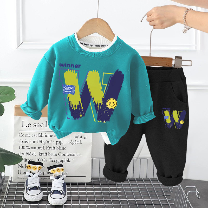 男童春秋套装韩版新款儿童帅气两件套华棉休闲假两件卫衣套装潮