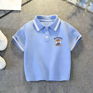 男童T恤短袖儿童夏装2026新款痞帅风双杆POLO衫男宝宝洋气上衣潮