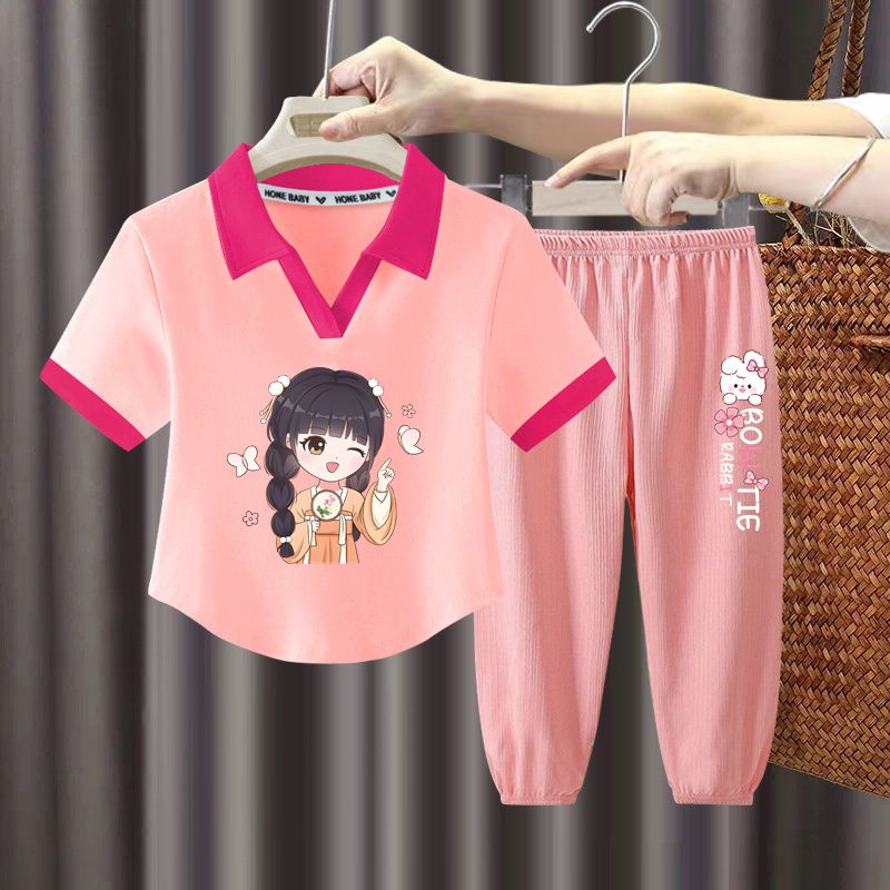 女童洋气时髦夏天套装儿童夏季2024新款宝宝运动服纯棉小女孩夏装