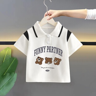 儿童翻领短袖polo衫宽松百搭痞帅男童t恤港风休闲中大童装上衣潮