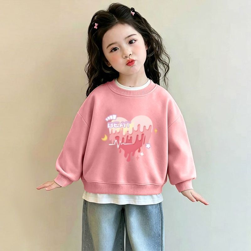 女童卫衣春秋洋气2026新款拼接假两件套头衫纯棉儿童甜美打底上衣