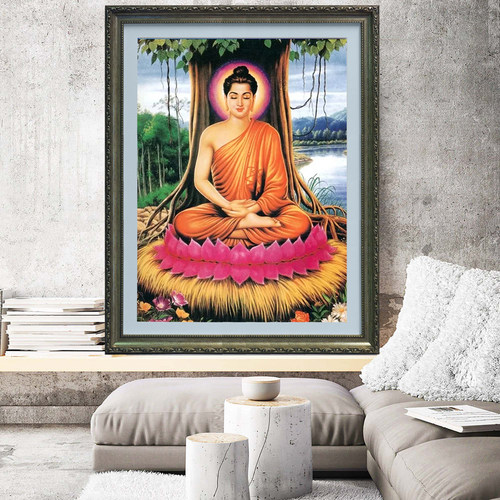 精准印花十字绣释迦牟尼树下成佛棉线丝线客厅门厅书房挂画钻石画 - 封面