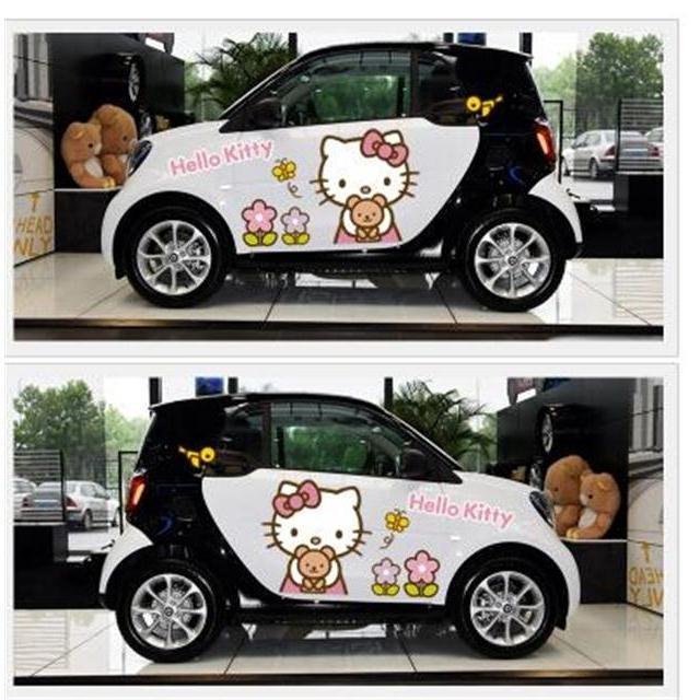 适用smart车贴hello kitty猫汽车拉花宝骏E100宏光MIN科莱威贴纸