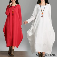 Yang Liping với cùng một đoạn mùa thu và mùa đông kích thước lớn cotton và vải lanh phong cách quốc gia phụ nữ văn chương lỏng lẻo áo dài áo choàng dày - Váy dài váy maxi đẹp