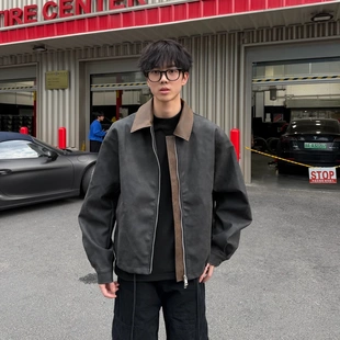 【王零五】春秋新款撞色系美式夹克短宽版夹克工装潮流舒适外套