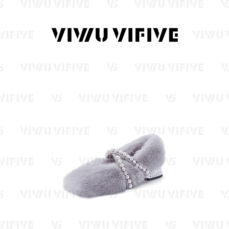 V5 VIWU·VIFIVE「雾辞」貂毛单鞋女珍珠水钻粗跟法式毛绒高跟鞋,女鞋,玛丽珍鞋,淘宝优惠券,粉丝福利购,淘宝优惠卷