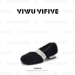 V5 VIWU·VIFIVE「白辞」单鞋女水钻带毛茸茸保暖貂毛玛丽珍鞋子