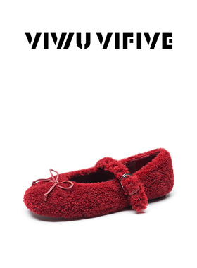 「暖冬」 25秋新款女鞋蝴蝶结玛丽珍豆豆女鞋加绒