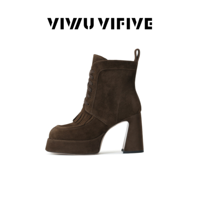 厚底防水台系带小个子高跟短靴女