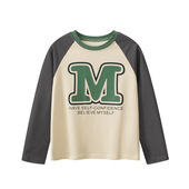 中大童男孩插肩长袖 GRrr纯棉品牌童装 2025春秋新款 T恤洋气字母M