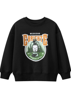 GRrr品牌春装童装男童中大童衣服摇粒加绒卫衣圆领印花套头衫黑色