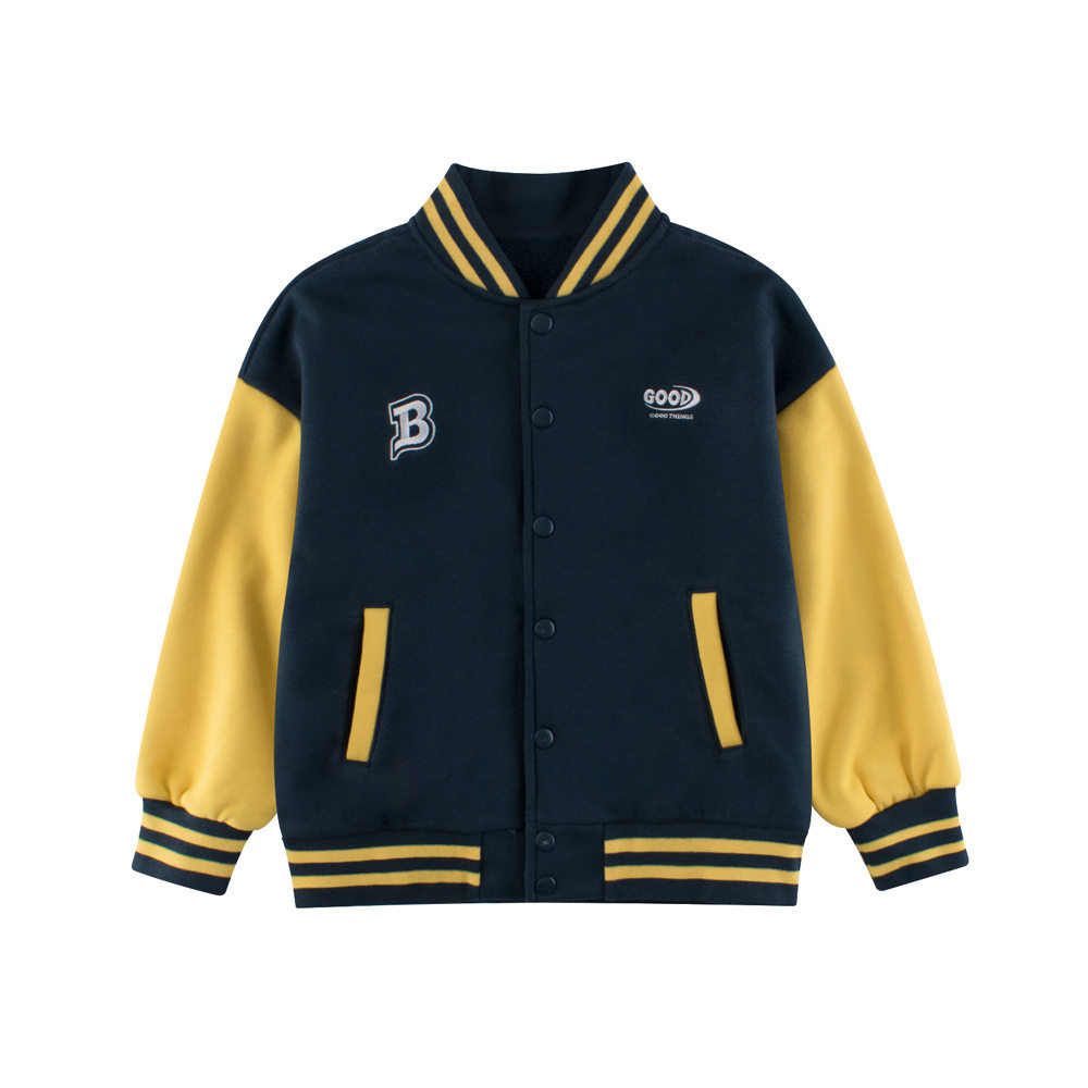 GRrr品牌儿童棒球服2025秋冬季新款中大童卫衣加绒外套撞色拼接