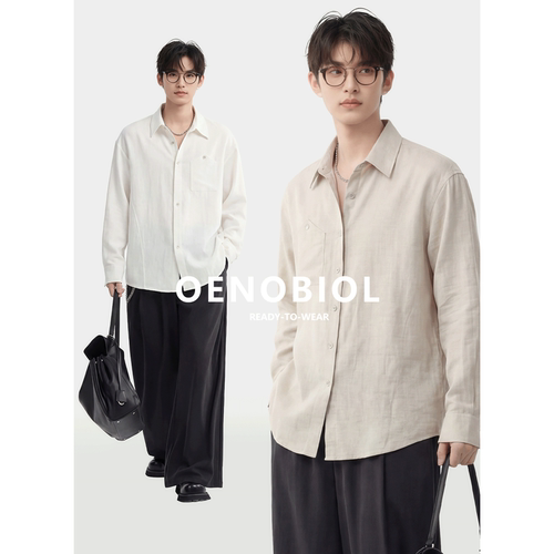 韩系男士亚麻透气顺滑衬衫