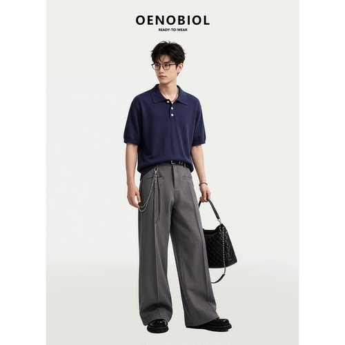 藏青丝滑免烫男士短袖POLO衫