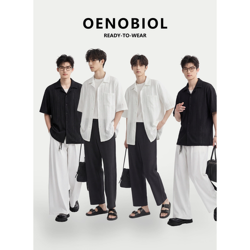 夏季男士古巴领镂空透气短袖衬衫