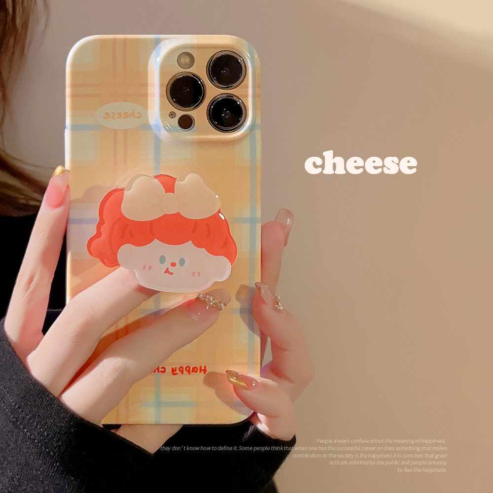 简约可爱格纹女孩适用苹果14promax原创手机壳iphone13气囊支架12镜头全包保护套11菲林硬壳plus新款创意防摔