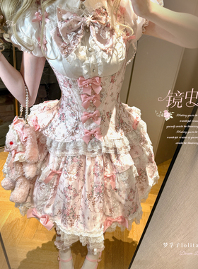 【镜中花】定金|华丽花墙系列原创lolita古早印花甜萌洋装梦孚子