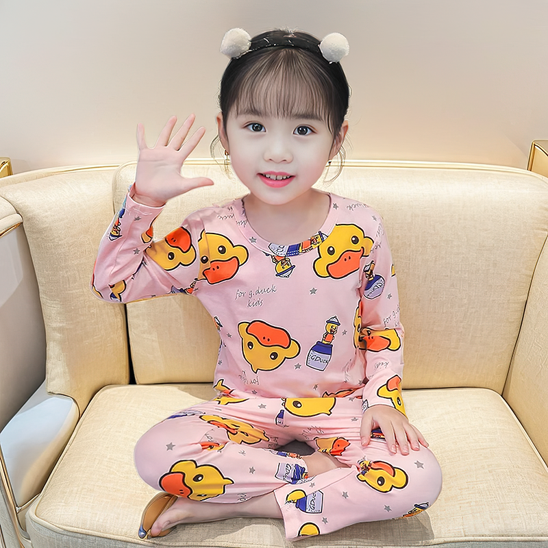 春秋儿童薄款2024女孩睡衣套装卡通洋气秋衣秋裤宝宝打底家居服