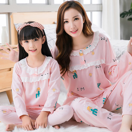 儿童睡衣女童长袖春秋韩版纯棉可爱卡通母女家居服亲子套装