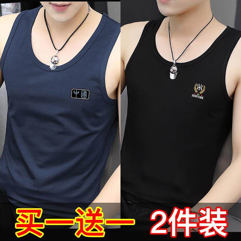 모달 얼음 실크 조끼 2 조각 남자 바닥 중국 트렌드 피트니스 장애물 스포츠 속건 민소매 티셔츠 멜빵
