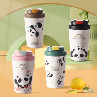 真陶瓷内胆咖啡杯熊猫水杯纯陶瓷儿童可爱保温杯外出大容量随身杯