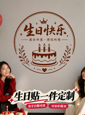 墙面橱窗贴结婚纪念日节日祝福自拍门贴自粘创意装饰玻璃贴纸定制
