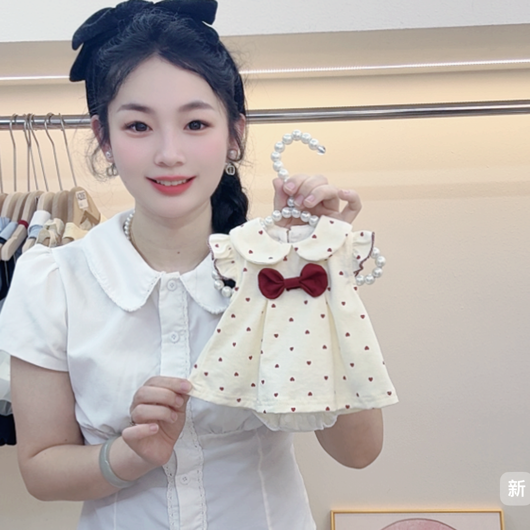 【在逃小公主】新款夏季红色蝴蝶结爱心可爱洋气韩版裙子