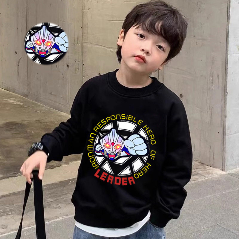 奥特曼发光衣服长袖卫衣男童装2023秋季新款儿童夏装图案亮片变色