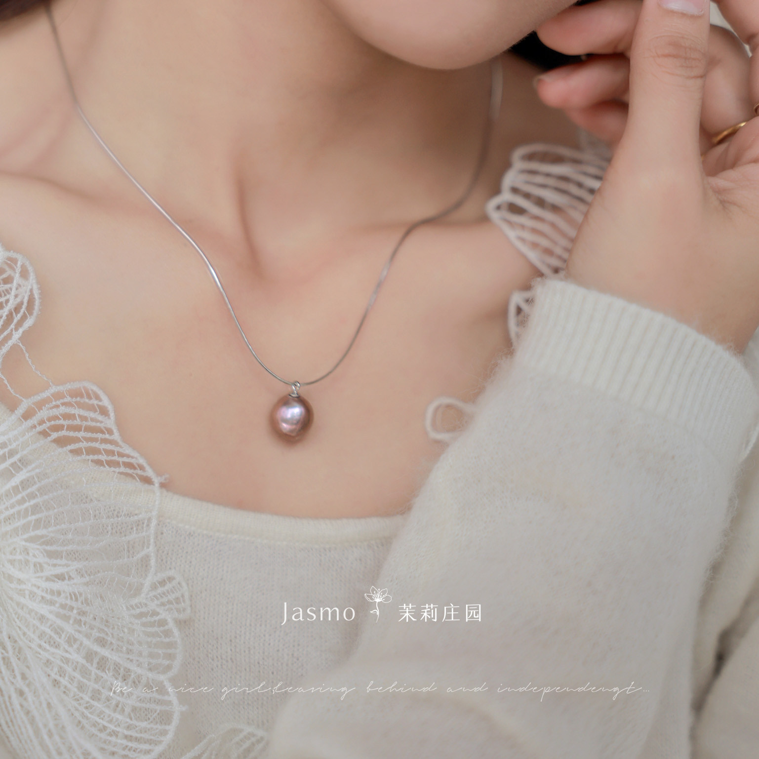 JASMO天然巴洛克珍珠吊坠妈妈链项链锁骨链颈链女母亲节送礼物