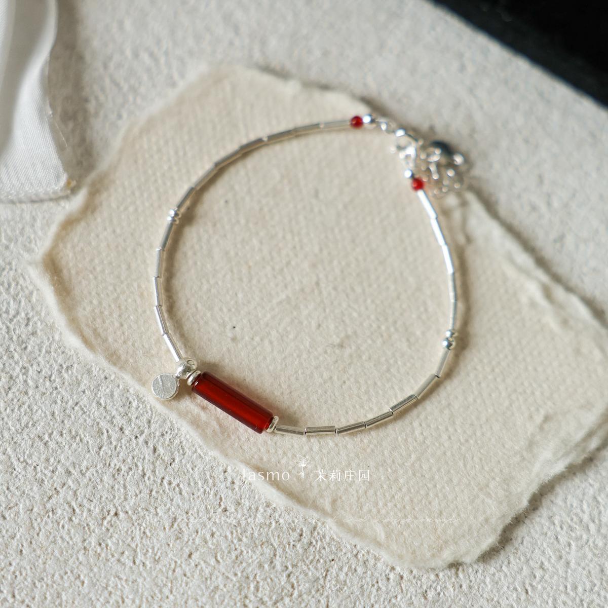 高级感红玛瑙管珠s925纯银手链