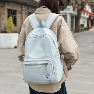 书包女生大学生简约百搭学院风高中学生电脑背包红色旅行双肩包男