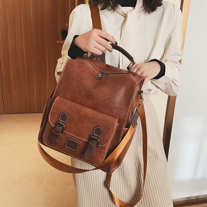 红鹮鸟双肩包2026复古英伦韩版简约百搭大学生书包女旅行背包