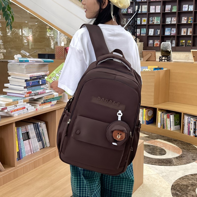 红鹮鸟2025高颜值双肩包大容量时尚百搭书包纯色休闲简约通勤背包