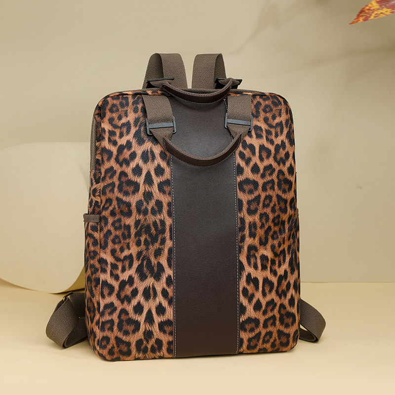 红鹮鸟网红双肩复古女2026韩版潮豹纹时尚百搭小背包旅行书包