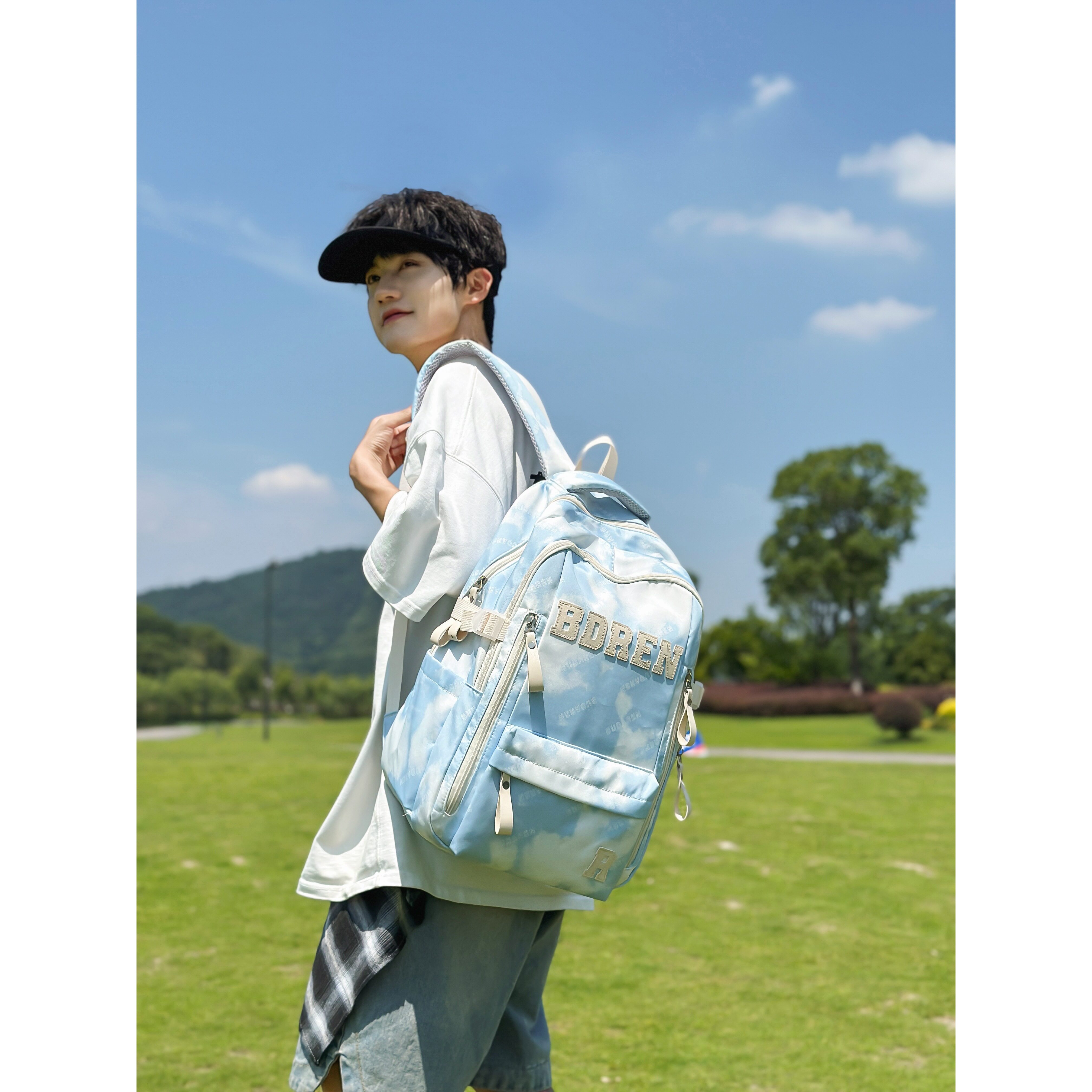 咖啡鼠书包初中女生高颜值扎染大容量高中背包小众学院学生双肩包