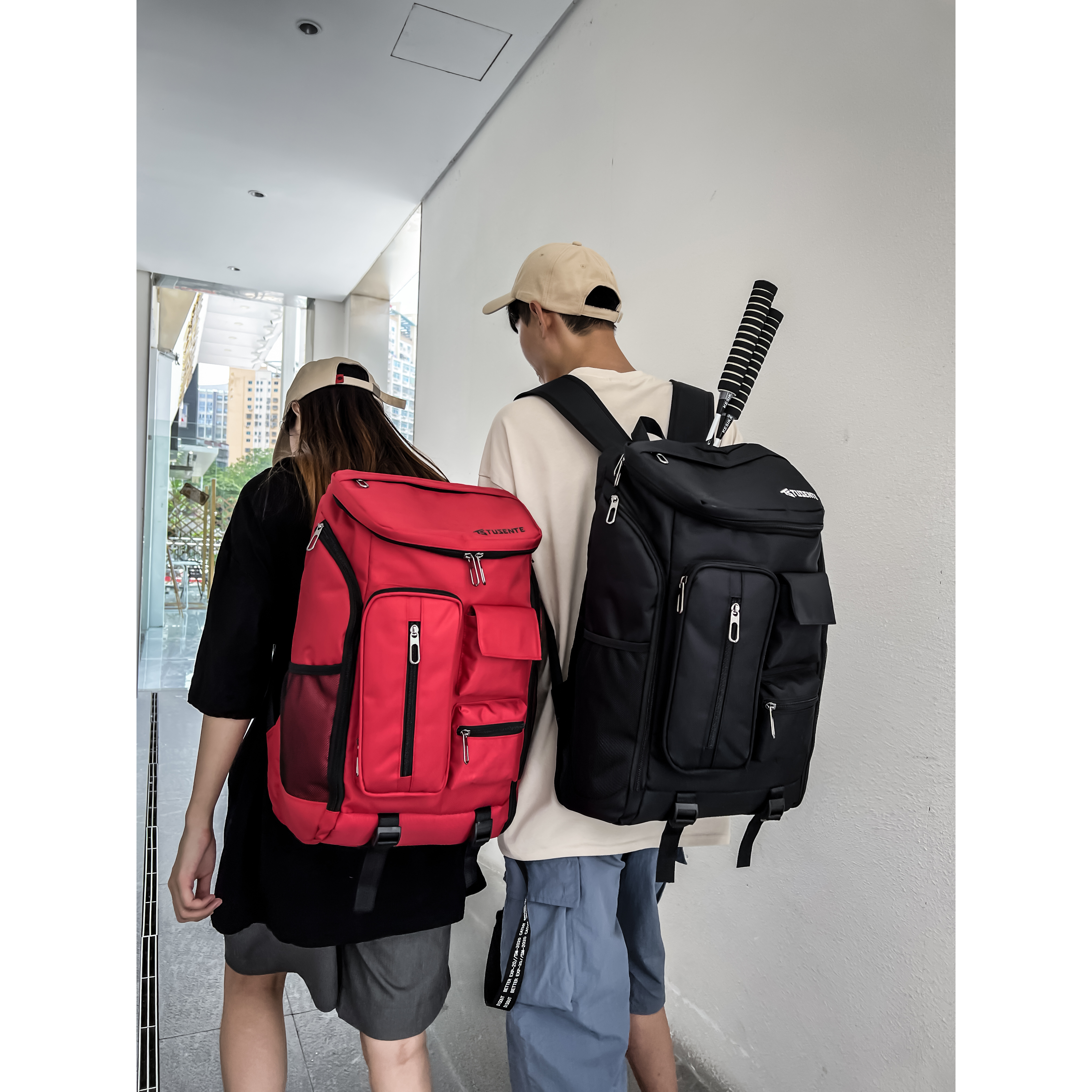 红鹮鸟书包男大学生时尚潮流多口袋个性大容量男士双肩包潮酷背包