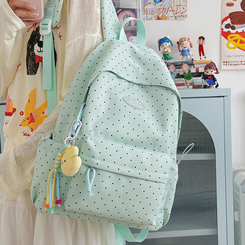 红鹮鸟女学生小清新波点书包可爱学院风休闲双肩包初高中百搭背包