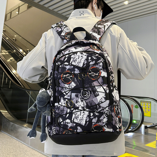 红鹮鸟涂鸦漫画书包男初中生大学生潮牌背包女时尚潮流高中双肩包