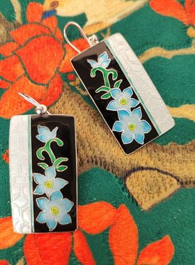 80年法国回流纯手工复古中国风925纯银花丝烧蓝桃心耳钩耳饰耳环