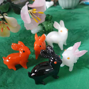 70-80年代出口创汇期纯手工料器老琉璃生肖小兔子小白兔摆件琉璃