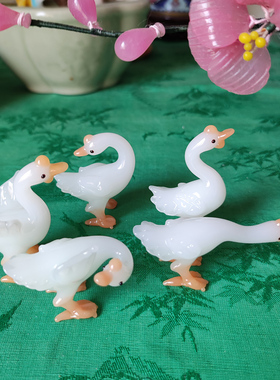 精品怀旧料器老琉璃纯手工艺品套五鹅大白鹅书房小摆件